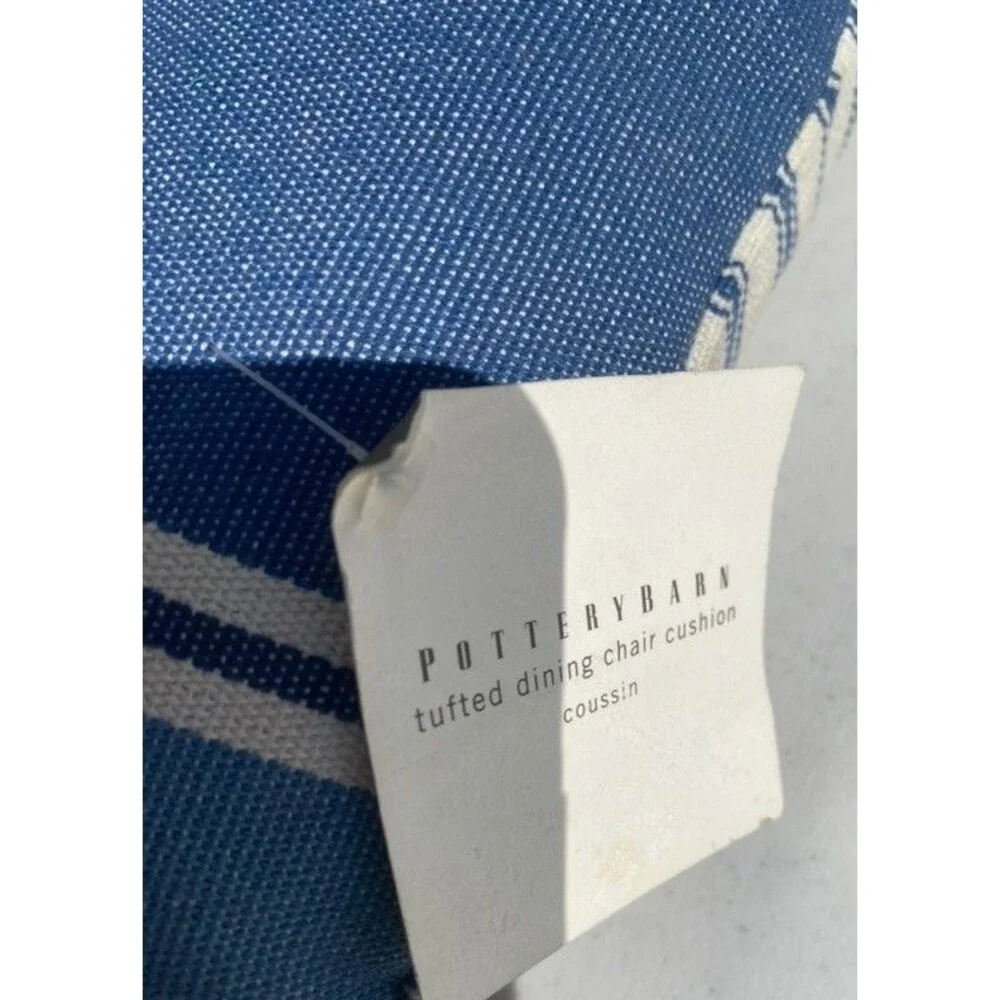 Pottery Barn Tufted Patio Dining Chair Cushion Striped Navy Blue 17